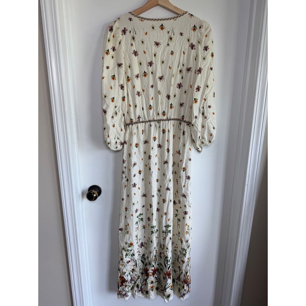 Max Studio London Floral Maxi Dress Cream Embroidered V-Neck Balloon Sleeve - Picture 9 of 10